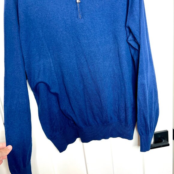 Peter Millar Crown Soft Navy Blue Quarter Zip Cotton Silk Sweater Men's Large - Picture 3 of 4